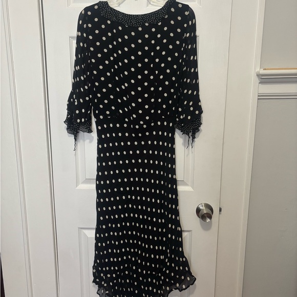 Newport News Polka Dot Silk Chiffon Dress – Size 12 - Picture 2 of 3